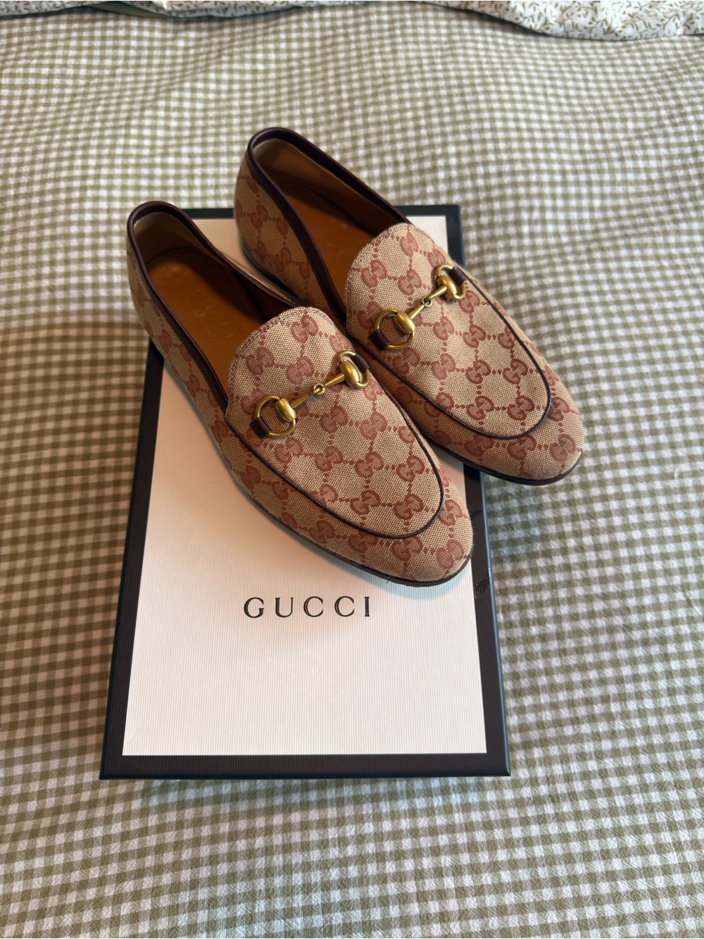 Gucci Beige/Brown GG Canvas Horsebit Loafers